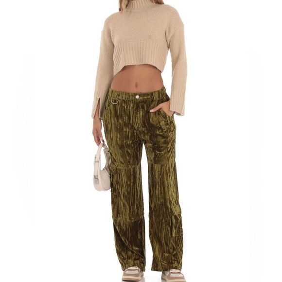 Pretty Garbage Griseta Velvet Cargo Pants in Green sz M NWT - Picture 1 of 16